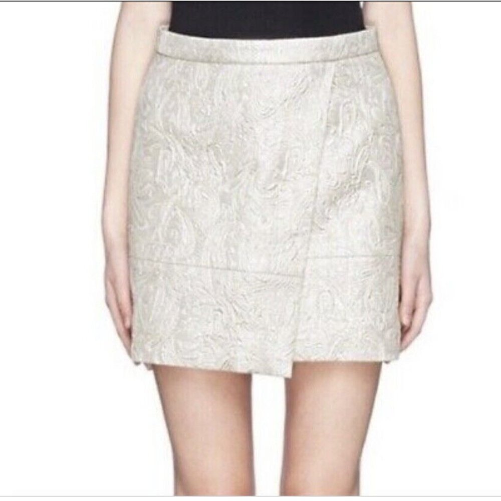J. CREW “Origami” Champagne Matelasse Pattern Wrap Mini Skirt  Size 10